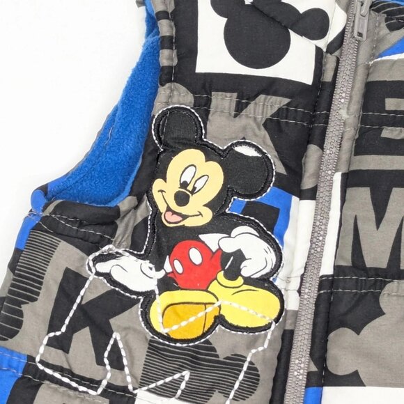 Disney Mickey Mouse Puffer Vest Boys 12 Months Fleece Lined Zip Front - Picture 5 of 8